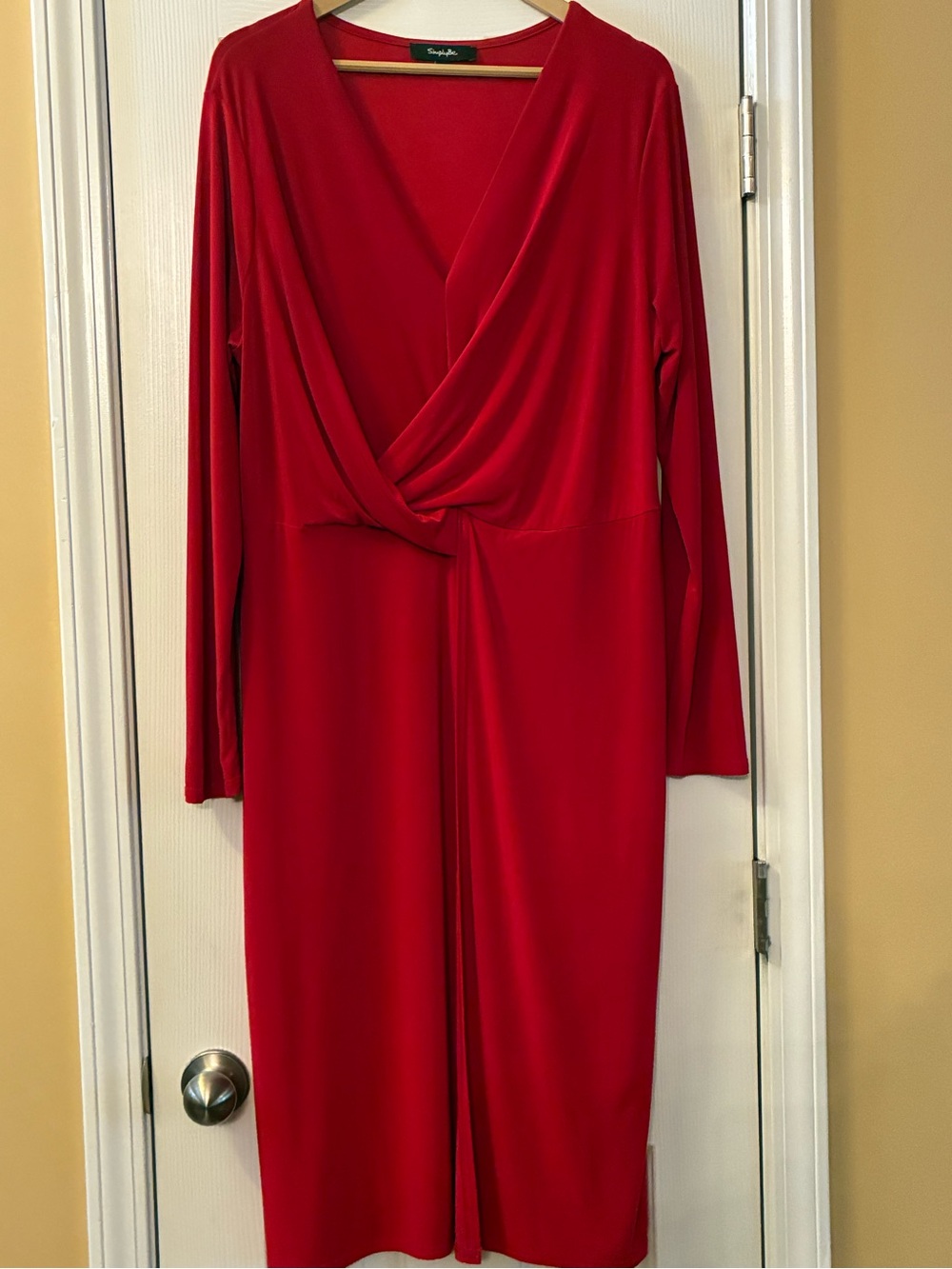 Simply Be Red Faux-Wrap Long Sleeve Midi Dress V-neckline. Size 18